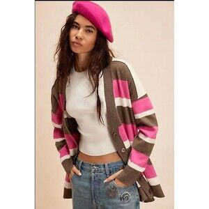 Free People "League Of Her Own" striped cardigan in Aurora Pinecone XS